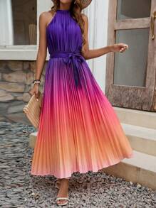 Breezaya Ombre Pleated Belted Halterneck Dress - Multicolor - View 4