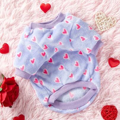 PETSIN 情人节紫色天鹅绒宠物用品，心形印花设计，猫狗通用