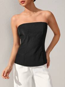 Camila Diniz Designer Women Minimalist Tube Top,For Summer, Holiday, Vacation, Festival - Black - View 9