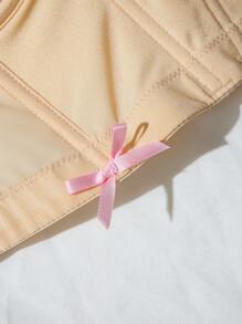 SHEIN Romantic Vintage Apricot Knitted Corset Bralette Top With Bow Detail Medium Stretch Bustier - Apricot - View 4