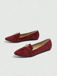 Women's Pointed Toe Ballet Flat Shoes For Lightweight Daily Comfort - Burgundy - View 3