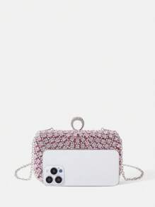 SHEIN Belle 奢華、優雅、精美、迷你粉色鑲嵌晚宴手拿包,適用於婚禮、舞會、新娘派對、派對、蜜月、新娘、婚禮客人和伴娘 - 粉色 - 查看 7