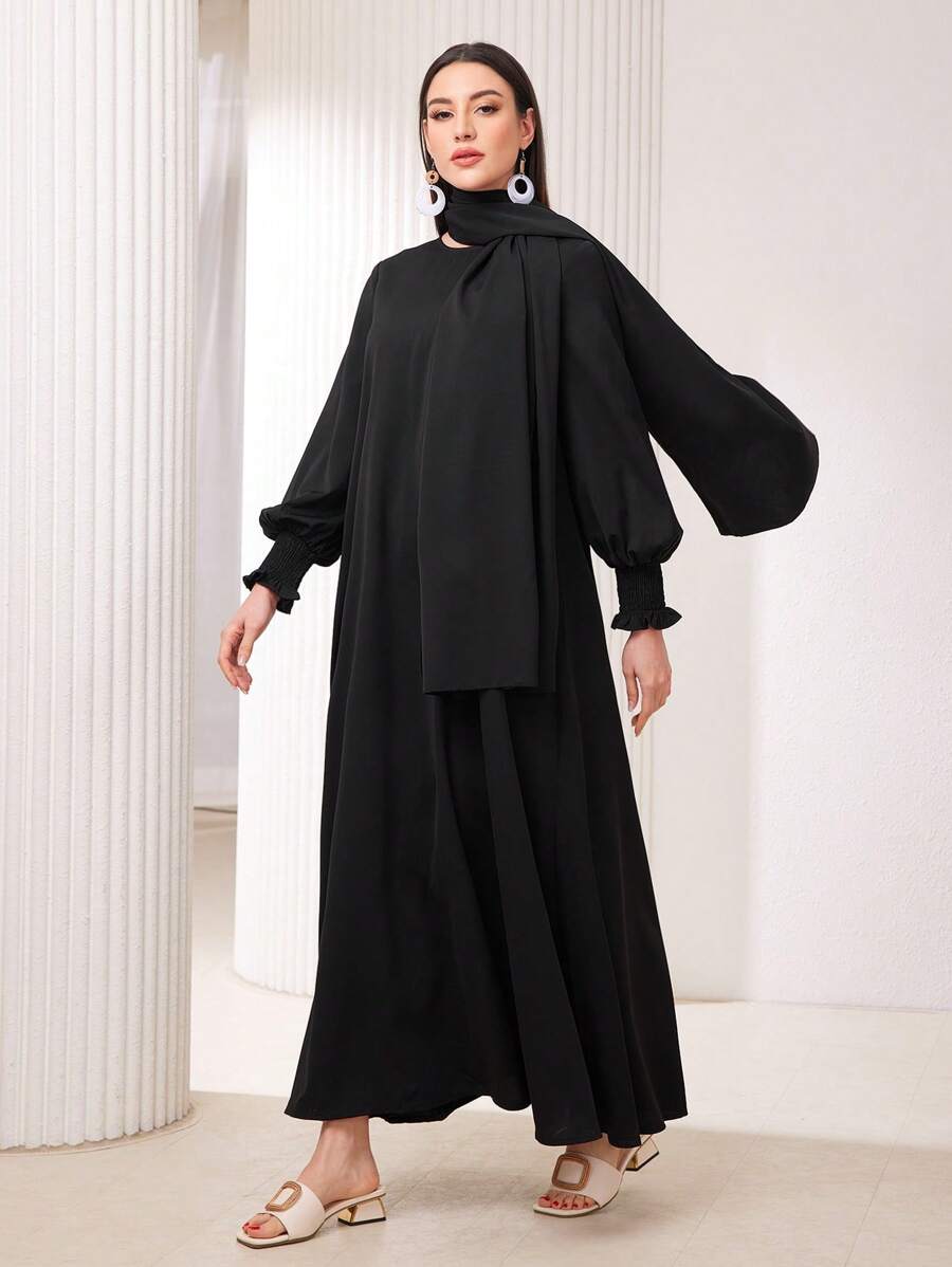 Al Najma Women'S Solid Colored Lantern Sleeve Dress