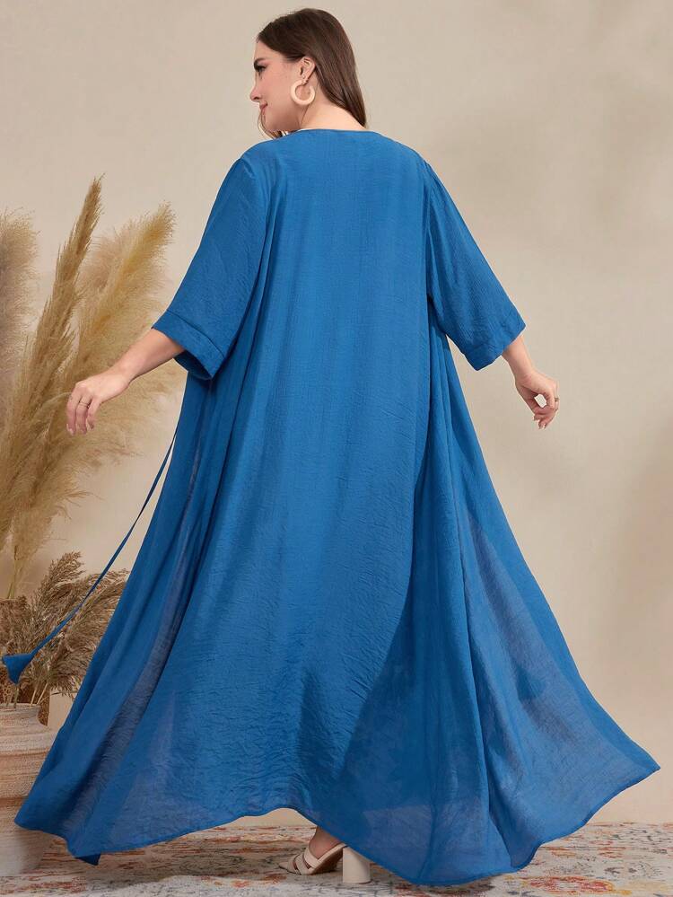 Plus Size Women'S Suede Lace-Up Fringe Jacket And Floral Printed Sleeveless Dress Set 2 Piece Set