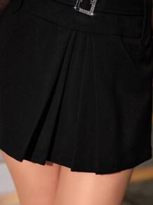 Zolique 休閒女性純色百褶短裙褲 - 黑色 - 查看 6