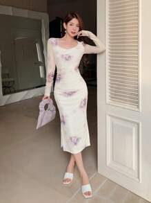 DAZY Váy lưới hoa dài tay dành cho nữ, Quần áo mùa thu dành cho nữ - trắng - Xem 1