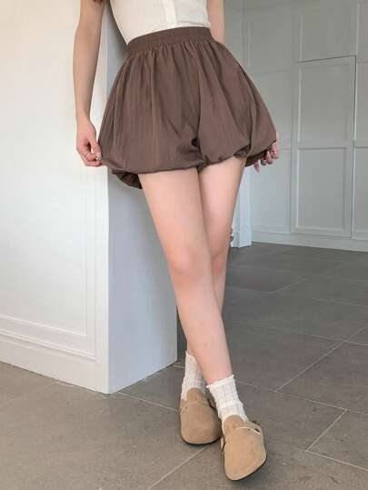 DAZY 女士纯色宽松弹力腰灯笼短裤夏季