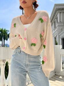 SHEIN Qutie Women's Fun Floral Cardigan - Multicolor - View 1