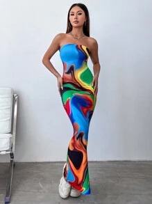 SHEIN Unity 綁染無肩帶連衣裙 - 彩色 - 查看 5