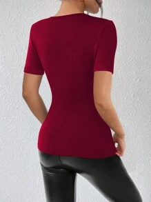 Chiquease Mesh Contrast Slim-Fit T-Shirt - Burgundy - View 2