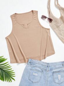 INAWLY Của phụ nữ Kích thước lớn Không tay Áo Với Đường viền cổ có rãnh , Màu thuần - Cà phê nâu - Xem 4