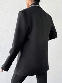 EURMUSE Women'S Single-Breasted Long Sleeve Blazer - Black - View 2
