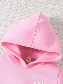 SHEIN Toddler Girls' 2pcs Casual Hooded Sweatshirt And Sports Pants Set With Letter Print, Suitable For Spring And Autumn - Pink - View 5