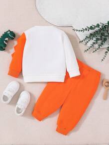 Baby Boys' Adorable Dinosaur Printed Color Block Hoodie And Pants Set For Spring And Autumn - Multicolor - View 2