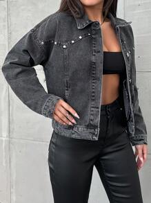 EURMUSE Women's Beaded Denim Jacket - Grey - View 6