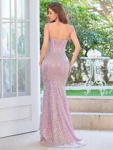 Váy dạ hội trang trọng lấp lánh viền đuôi cá cho nữ, váy dự tiệc cưới thanh lịch, dự tiệc tốt nghiệp, tiệc tối - Hồng - Xem 2