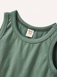 Cozy Pixies Baby Boy Cartoon Crocodile Pattern Tank Tops With Color Block Round Neck, 3pcs/Set