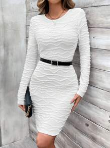 SHEIN Clasi Women's Solid Color With Textured Fabric Bodycon Dress - White - View 4