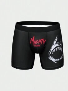 男士字母和鯊魚印花短褲 - 黑色 - 查看 1