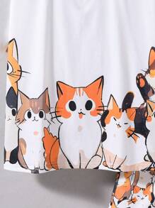 SHEIN Cậu bé Tween Giải trí Mèo in Lỏng lẻo phù hợp Ngắn tay Áo thun Và Quần short Đan Hai Bộ - Nhiều màu - Xem 5