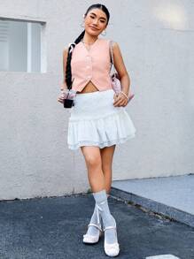 SHEIN EZwear Women's Suit Vest Jacket - Pink - View 4