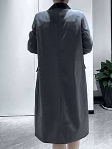 Chaqueta casual de solapa a contraste de doble botonadura, primavera otoño - Gris Oscuro - Ver 7
