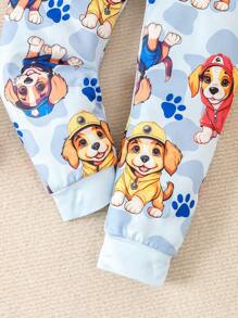 男孩可愛小狗印花長袖和褲子保暖貼身內衣套裝,適用於家居 - 彩色 - 查看 5