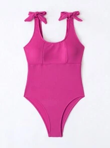 SHEIN Swim 女士连体泳衣（带肩带）嘉年华夏季 - 玫紅色 - 查看 3