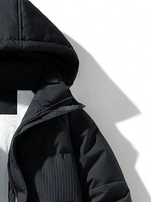 男士連帽襯墊大衣 - 黑色 - 查看 3