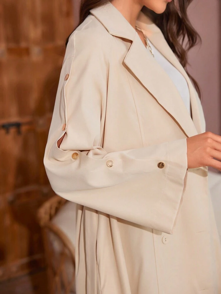 Women's Notched Collar Button-Up Long Sleeves Belted Trench Coat Fall Cloth For Women