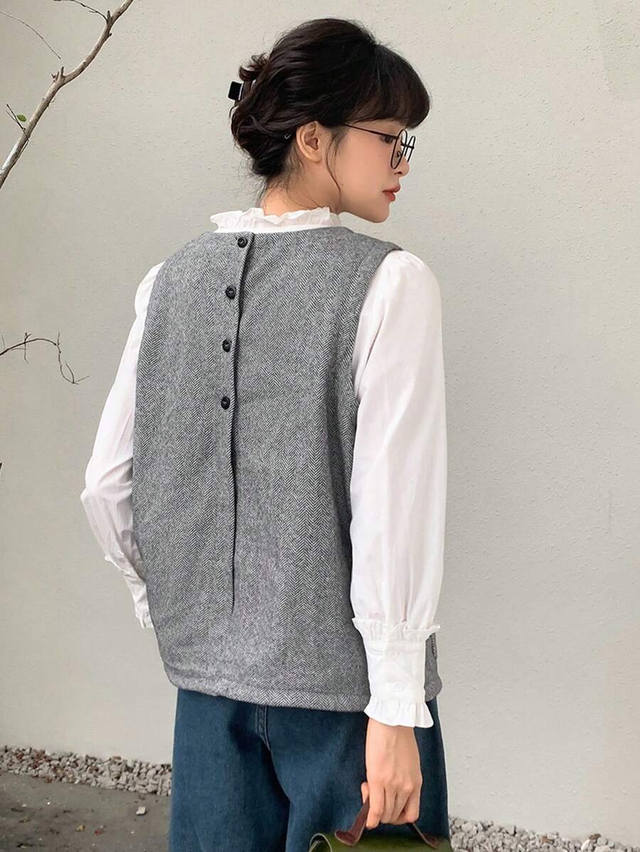 FRIFUL 女士鈕扣收口後背馬甲 - 灰色 - 查看 1