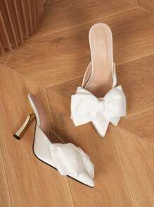 Women's Pointed Toe Bowknot Slipper Sandals With High Heels - White - View 3