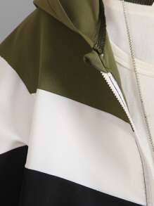 SHEIN Explorewe 男童兩件套休閒運動連帽衛衣及長褲套裝,秋季戶外穿著 - 軍綠色 - 查看 3