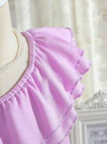 SHEIN Conjunto De Dos Piezas Con Falda Texturizada Y Top De Color Liso Para Niñas Pequeñas Para Primavera Y Verano