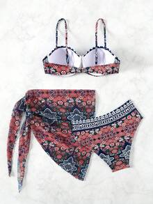 SHEIN Swim Bộ bikini in hoa đi biển mùa hè cho nữ - Nhiều màu - Xem 6