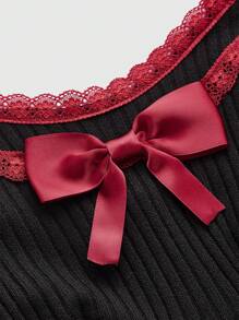 Sweetness 復古甜美可愛娃娃印花女士背心上衣 - 黑色 - 查看 4