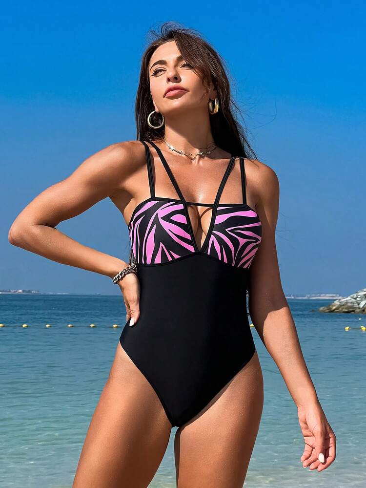 Summer Women'S One-Piece Swimsuit With Zebra Pattern And Hollow Out Details Carnival