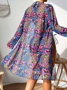 SHEIN Swim Bộ bikini in họa tiết đầy đủ cho nữ + Kimono mùa hè - Nhiều màu - Xem 2