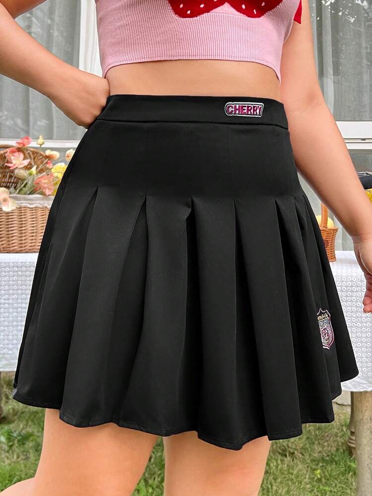 Plus Size Women's Letter Patch Pleated Skirt