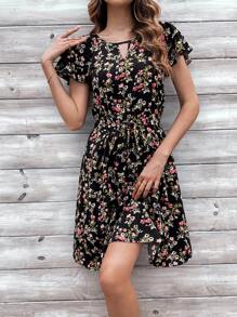 SHEIN Clasi 女士鑰匙孔領口花卉印花裙 - 彩色 - 查看 3