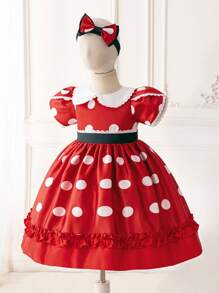 寶寶女孩波點印花泡泡袖正式禮服