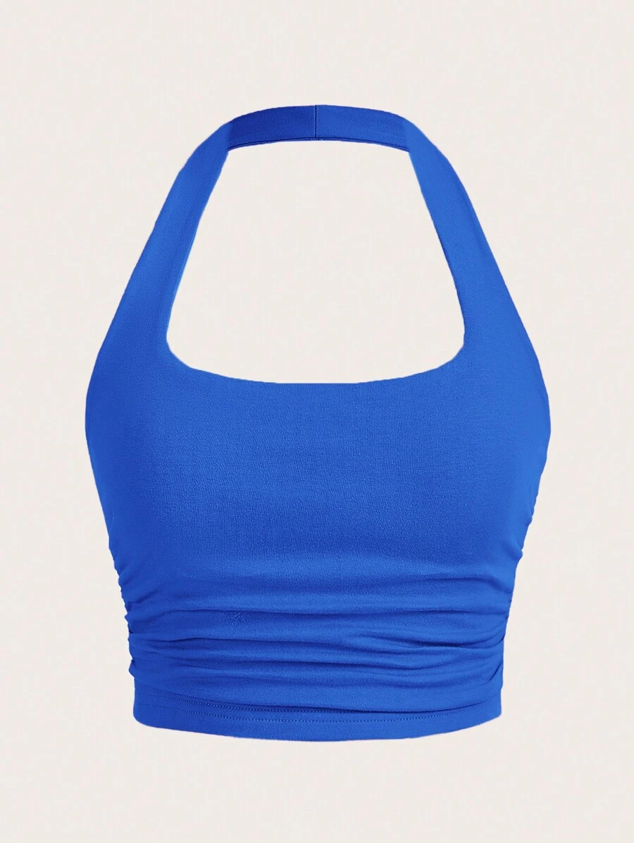 SHEIN EZwear 女式純色針織綁頸背心上衣 - 寶藍色 - 查看 1
