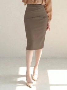 DAZY Women's Solid Color Bodycon Knee-Length Skirt,Pencil Skirt