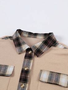 Astylish 菱格拼接鬆餅紋紐扣前開衫襯衫 - 杏色 - 查看 4