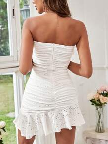 SHEIN VCAY Summer Beach Vacation/Romantic Date Strapless Dress With Ruffles For Women - White - View 2