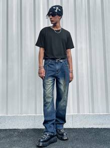 ROMWE MEN Street Life Jeans Déchirés Lavés Pour Hommes - Bronze - Voir 2