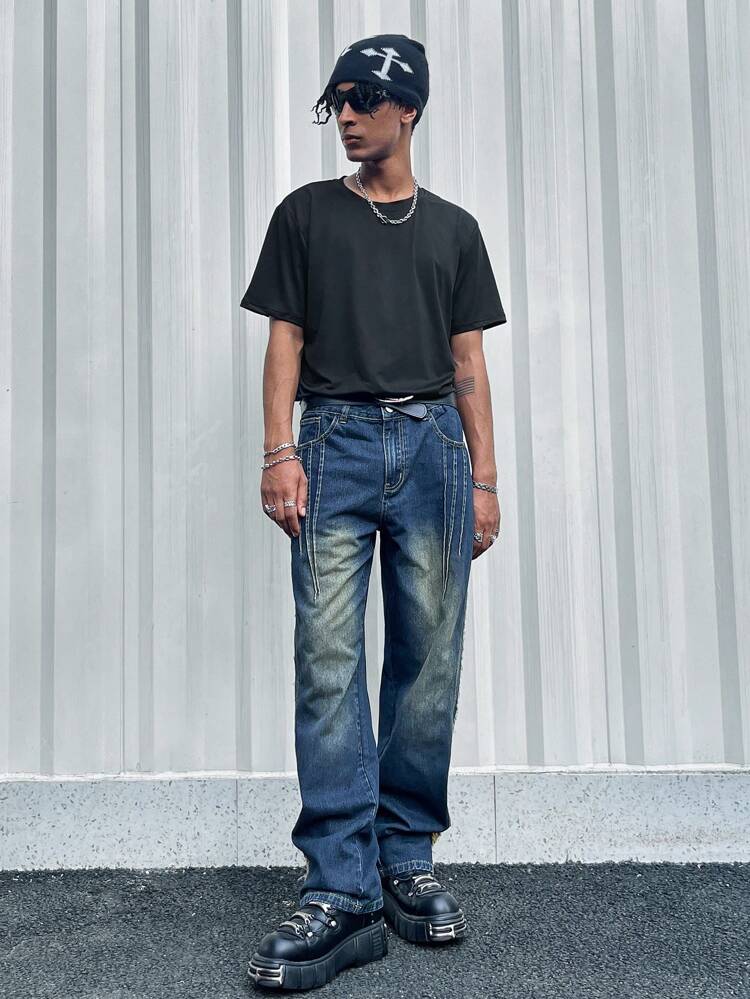 Men'S Washed Ripped Jeans