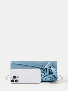SHEIN Belle Túi phong bì trang trí hoa nắp vừa - Màu xanh nhạt - Xem 5