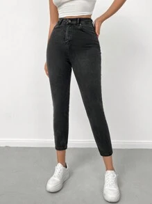 EURMUSE Casual Skinny Cropped Jeans - Grey - View 3