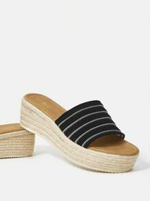 Styleloop Women's Wedge Heel Thick Sole Sandals - Black and White - View 2